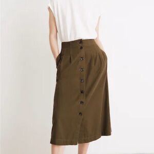 Madewell Khaki Button-Front Midi Skirt